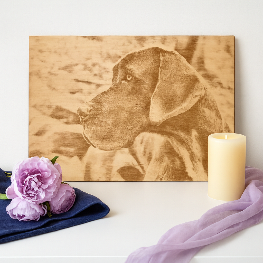 11x14 Custom Pet Portrait – Baltic Birch Engraved Photo