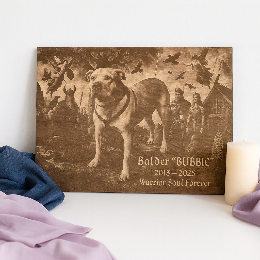 Furever Etch Signature Pet Memorial – 11x14 Custom Background Laser Engraved on Black Acrylic