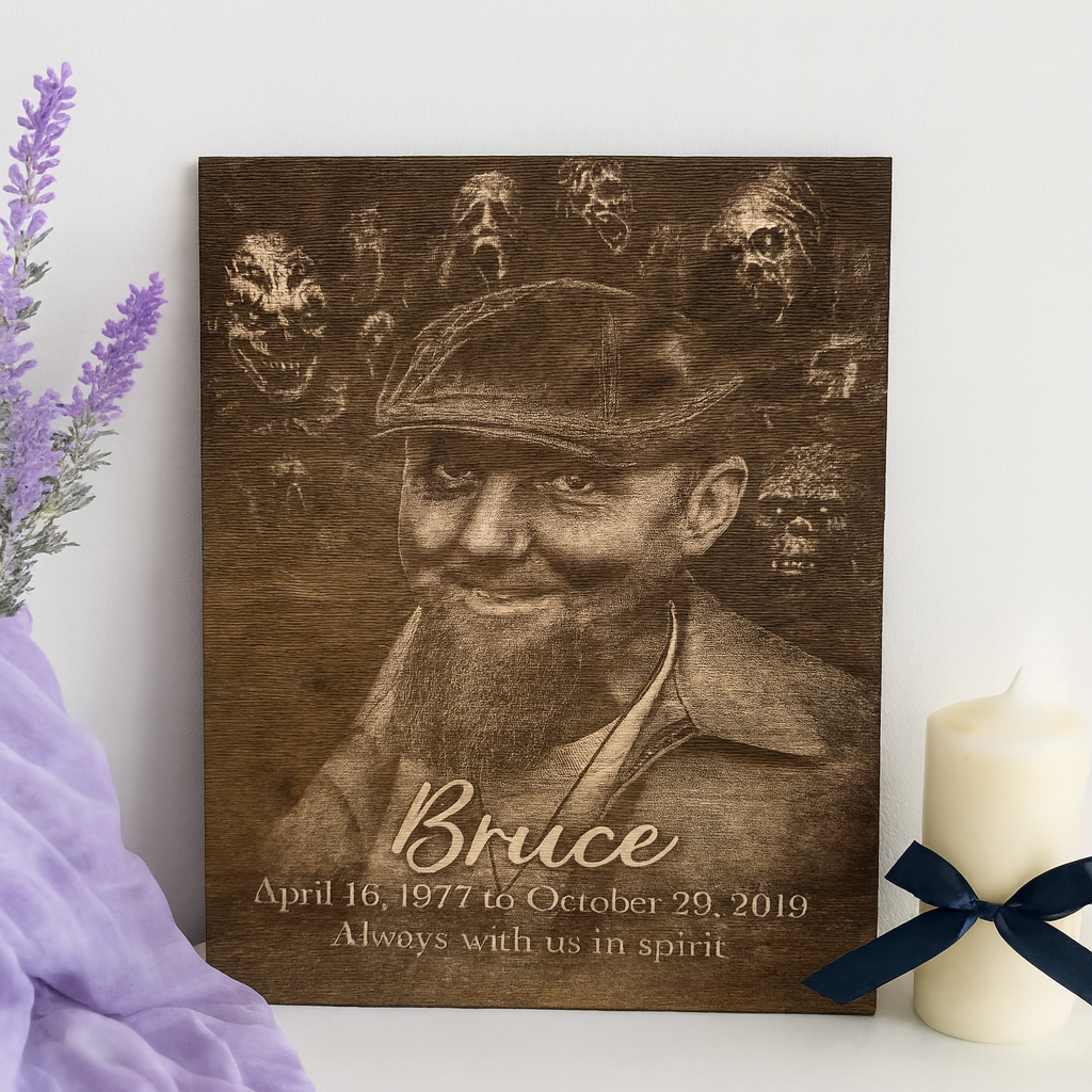 Furever Etch Signature Pet Memorial – 11x14 Custom Background Laser Engraved on Black Acrylic