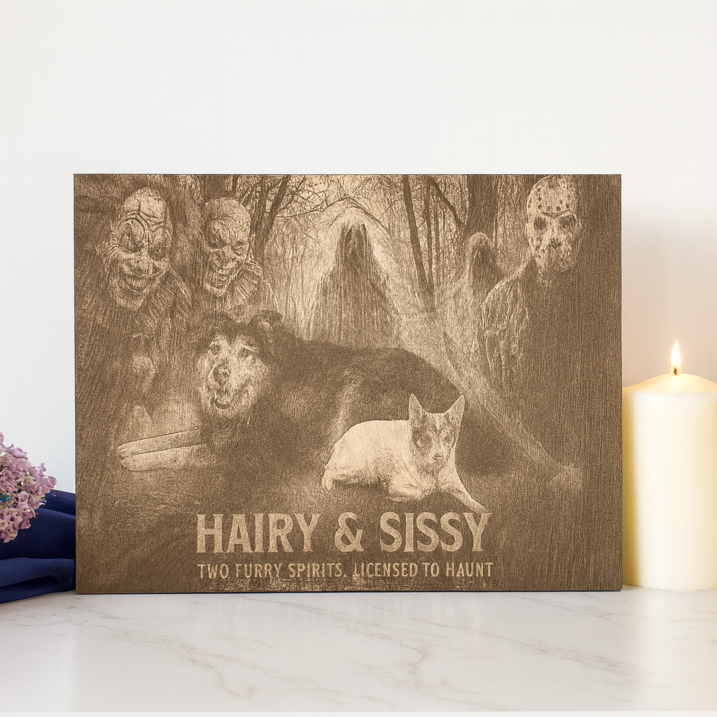 Furever Etch Signature Pet Memorial – 11x14 Custom Background Laser Engraved on Black Acrylic