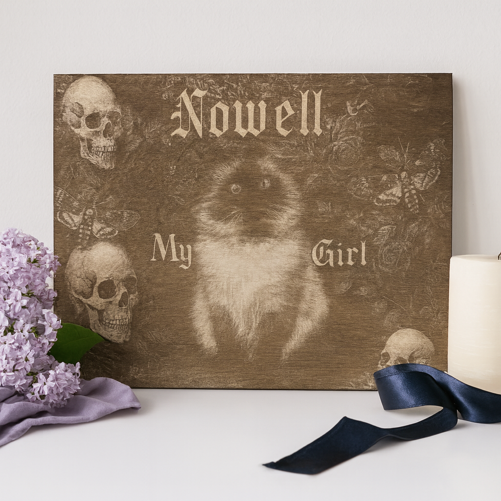 Furever Etch Signature Pet Memorial – 11x14 Custom Background Laser Engraved on Black Acrylic