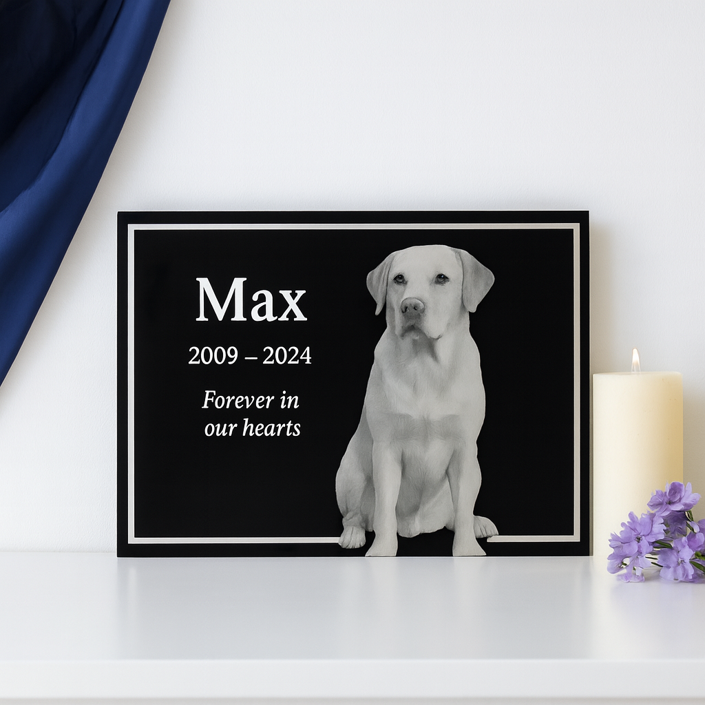 5x7 Custom Pet Portrait – Black Acrylic Engraved Photo