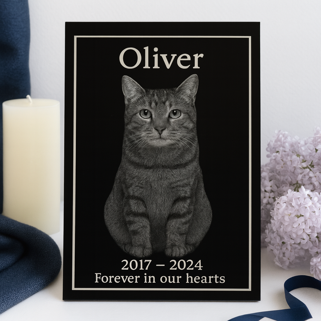 5x7 Custom Pet Portrait – Black Acrylic Engraved Photo