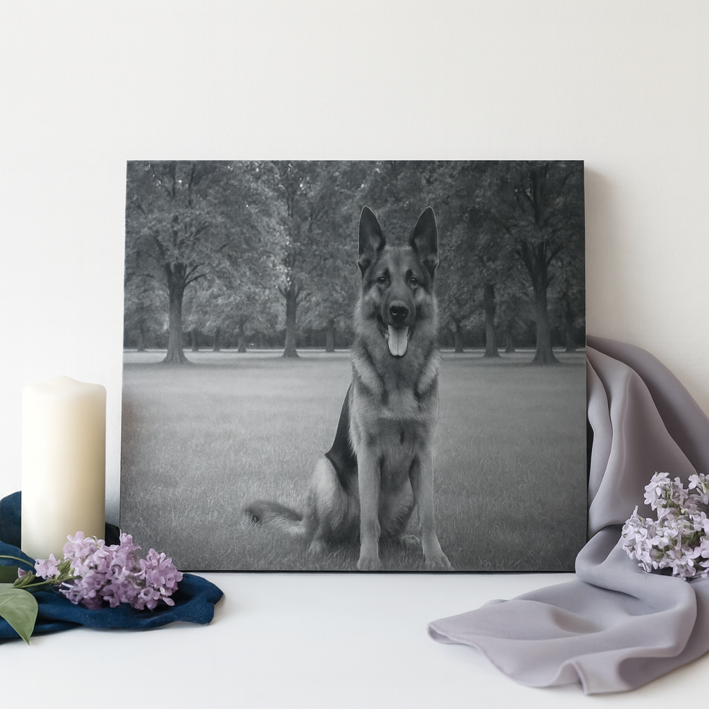 8x10 Custom Pet Portrait – Black Acrylic Engraved Photo