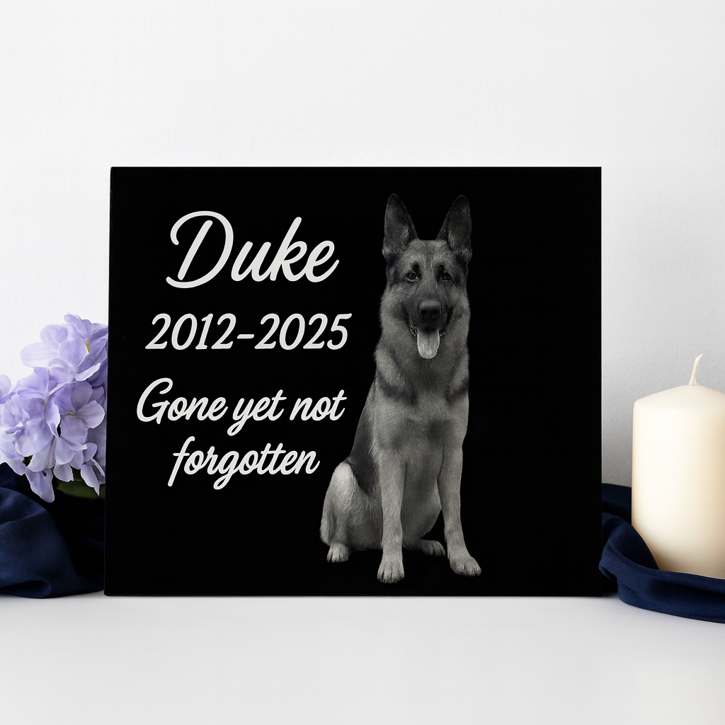 8x10 Custom Pet Portrait – Black Acrylic Engraved Photo