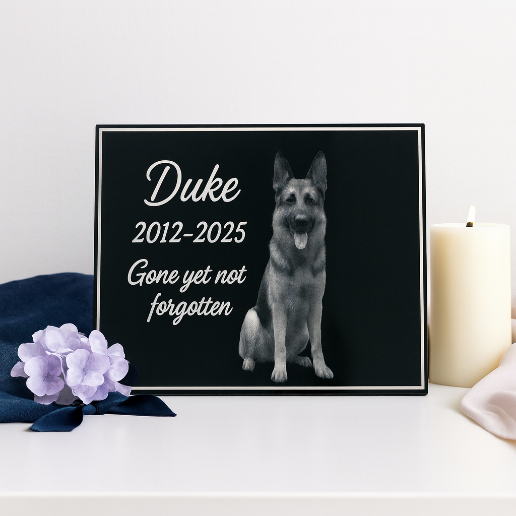 8x10 Custom Pet Portrait – Black Acrylic Engraved Photo
