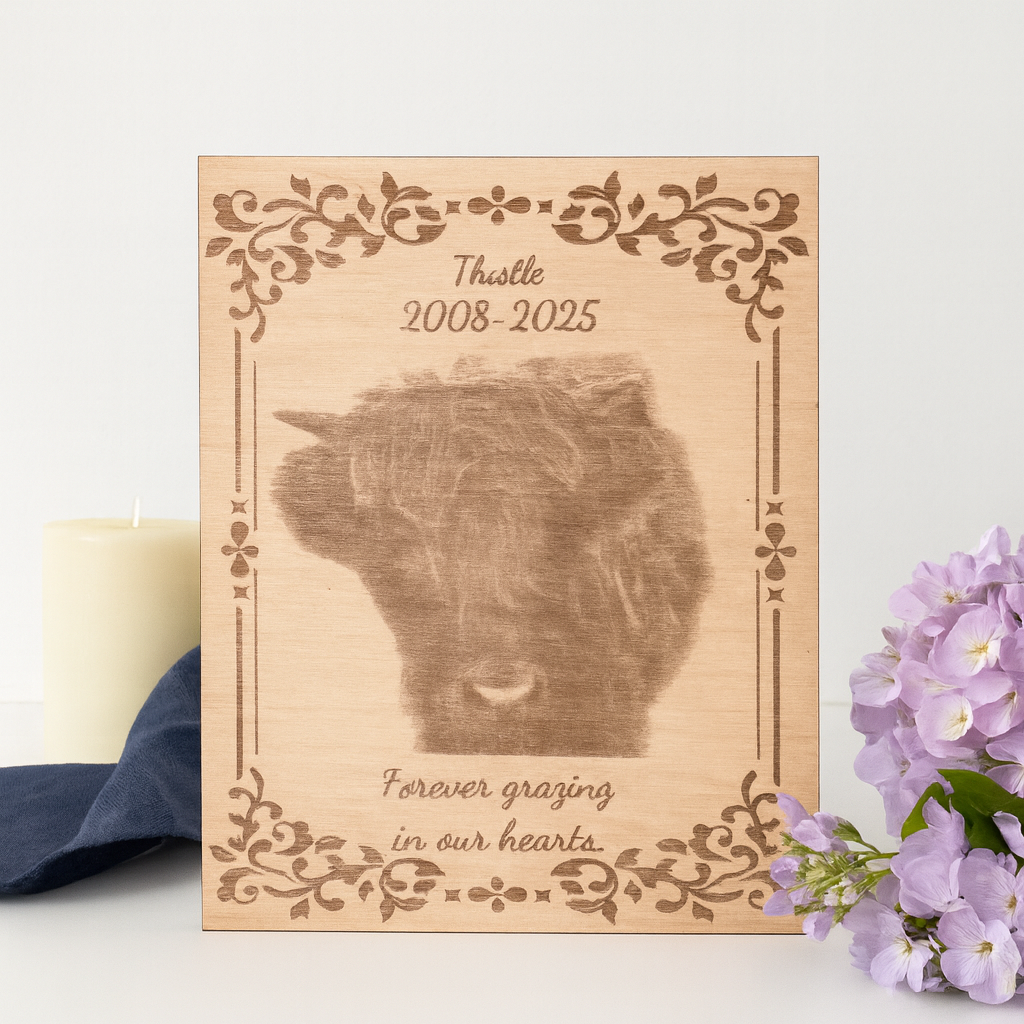 8x10 Custom Pet Portrait – Baltic Birch Engraved Photo