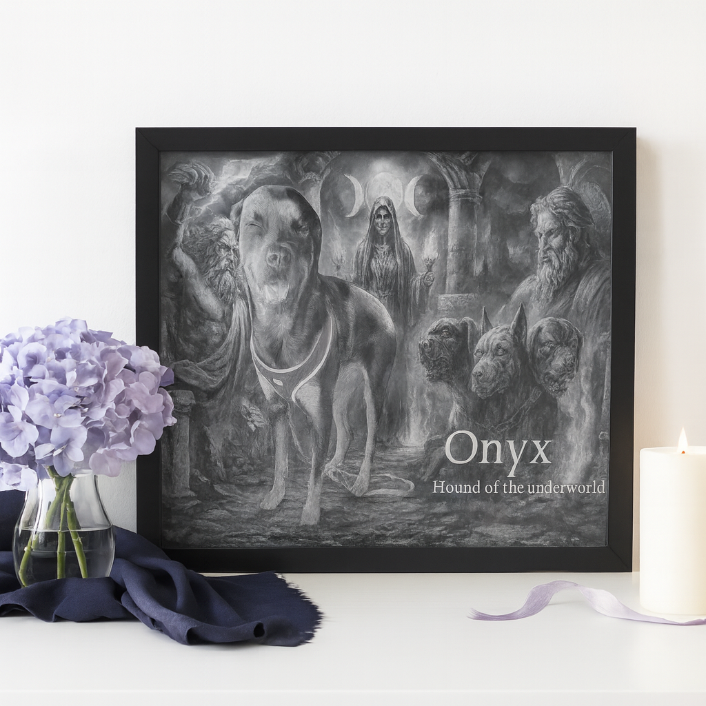 Furever Etch Signature Pet Memorial – 11x14 Custom Background Laser Engraved on Black Acrylic