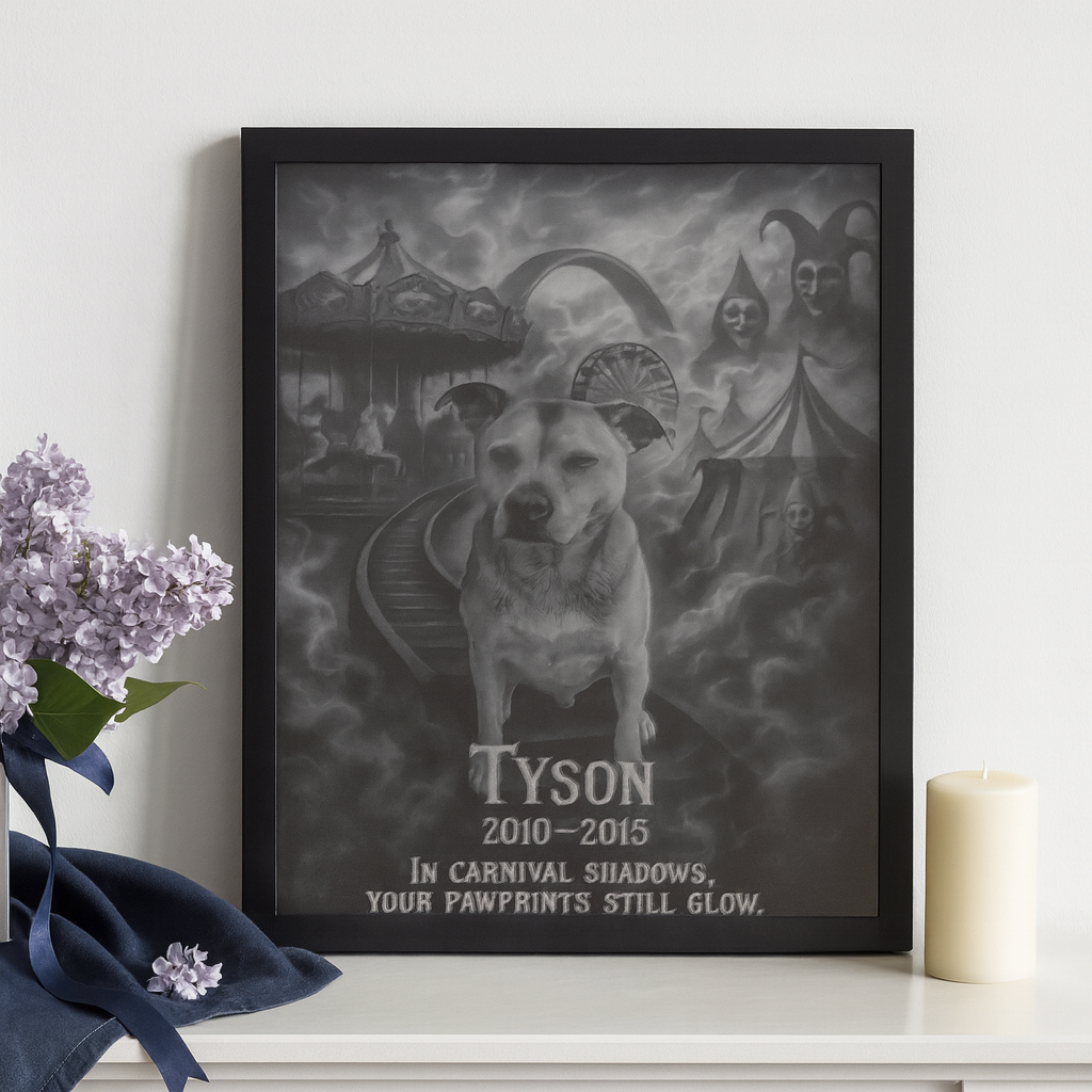 Furever Etch Signature Pet Memorial – 11x14 Custom Background Laser Engraved on Black Acrylic