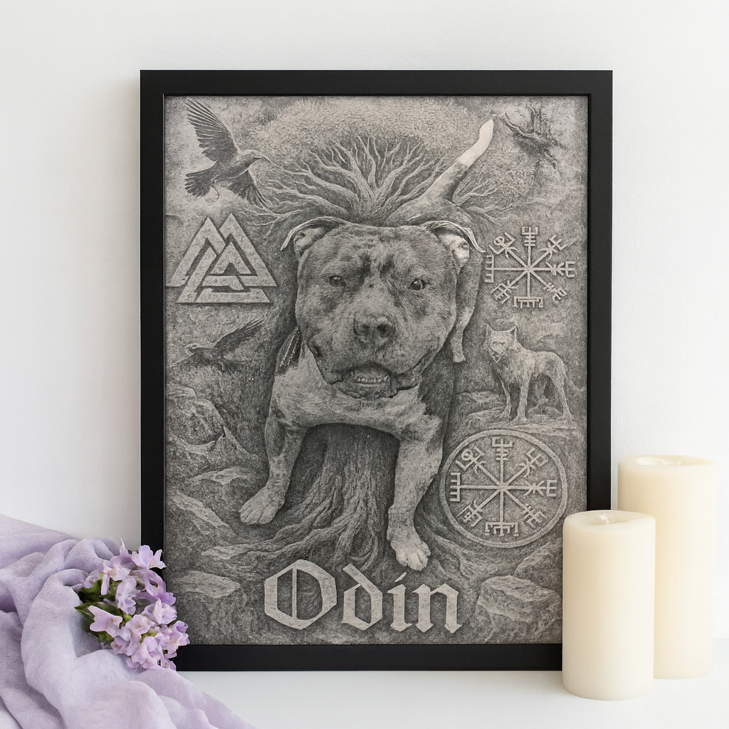 Furever Etch Signature Pet Memorial – 11x14 Custom Background Laser Engraved on Black Acrylic