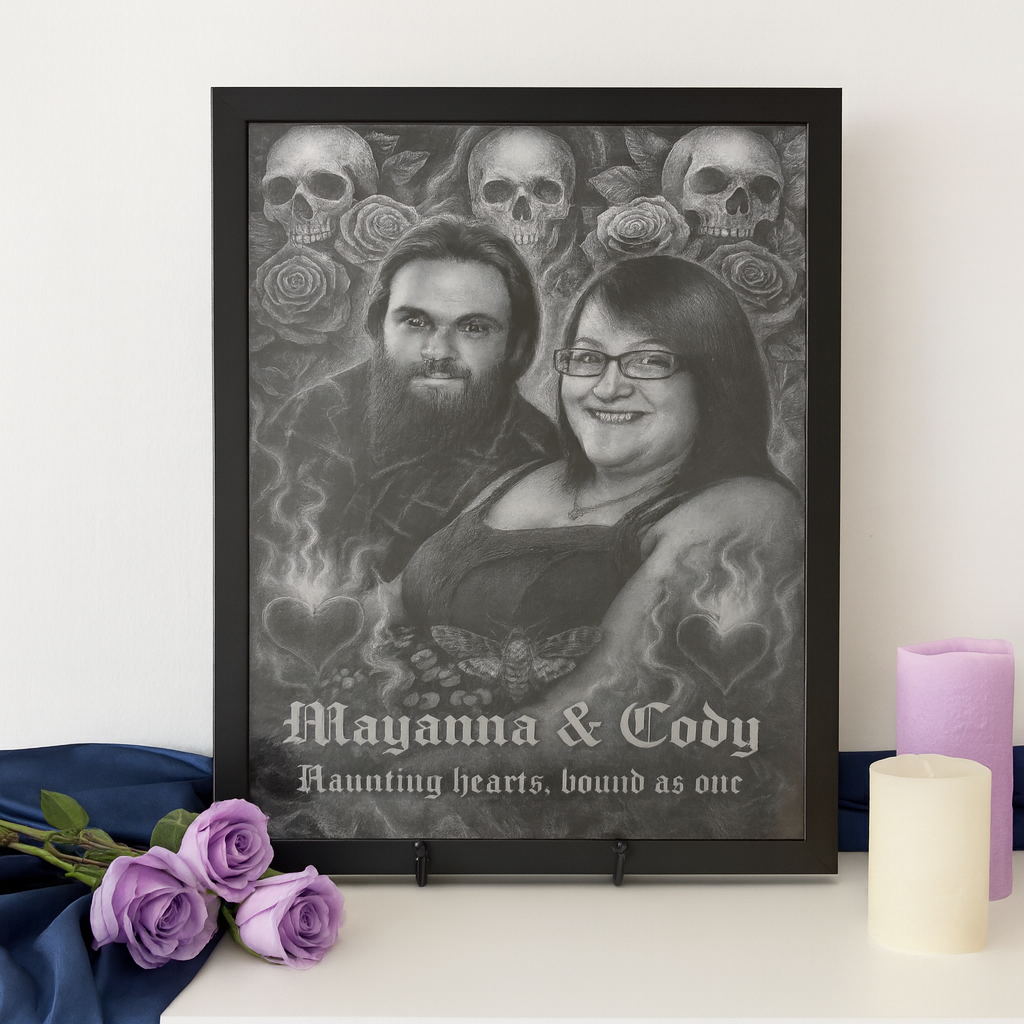 Furever Etch Signature Pet Memorial – 11x14 Custom Background Laser Engraved on Black Acrylic