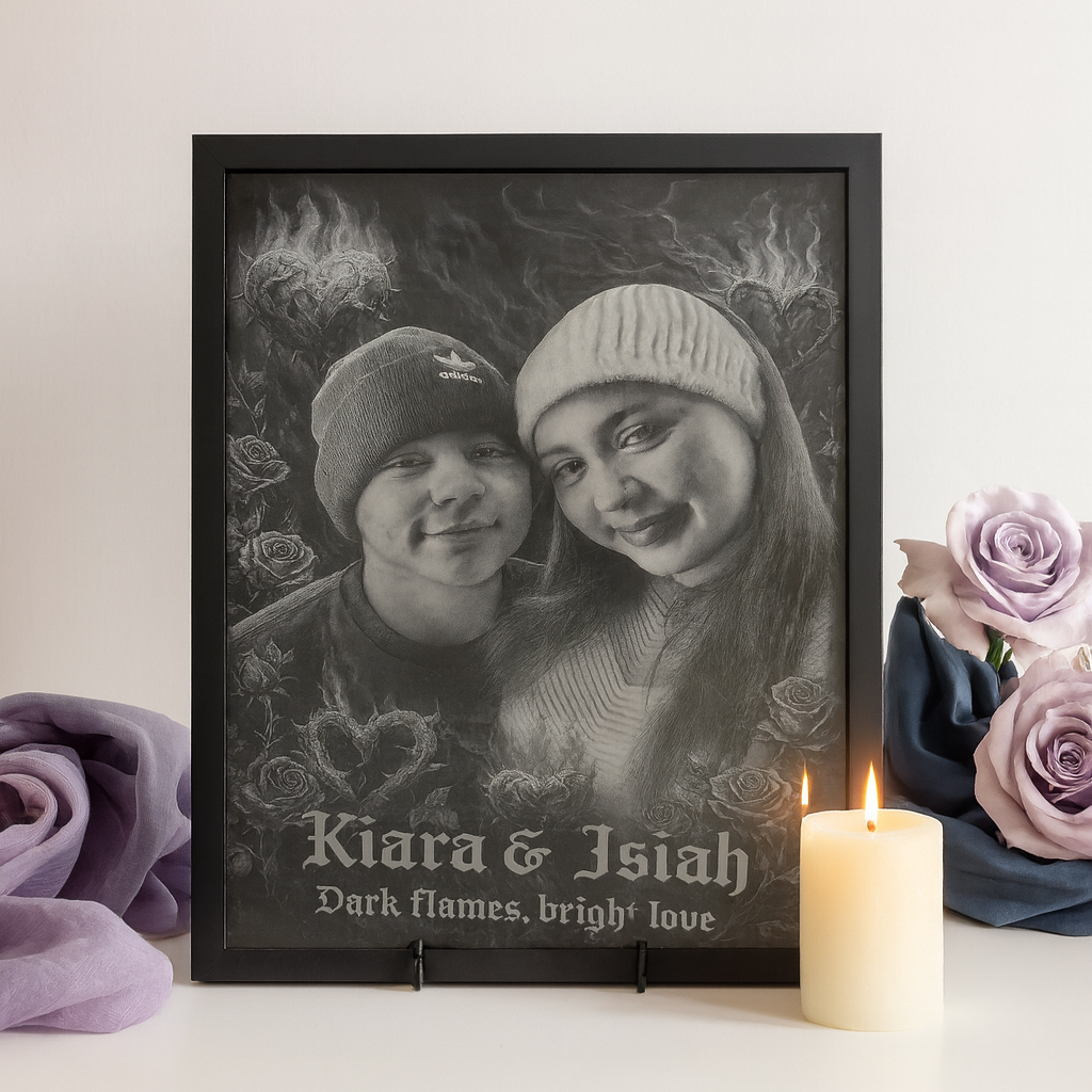 Furever Etch Signature Pet Memorial – 11x14 Custom Background Laser Engraved on Black Acrylic
