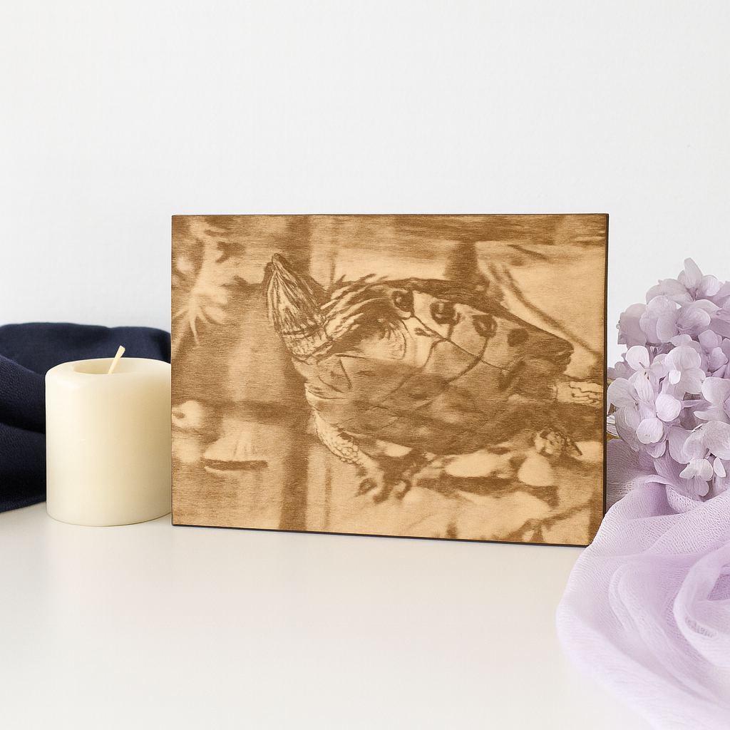 5x7 Custom Pet Portrait – Baltic Birch Engraved Photo
