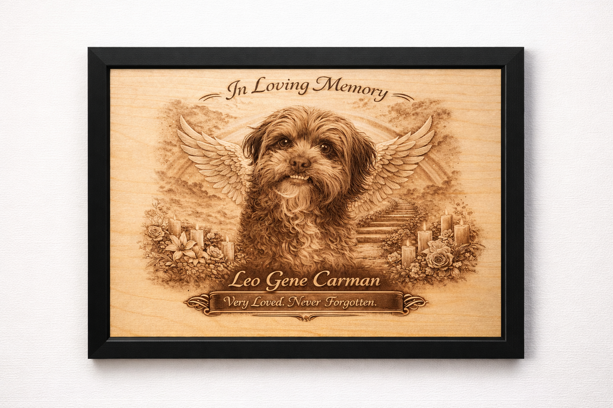 Baltic Birch Wood 8x10 Furever Etch Rainbow Bridge Memorial