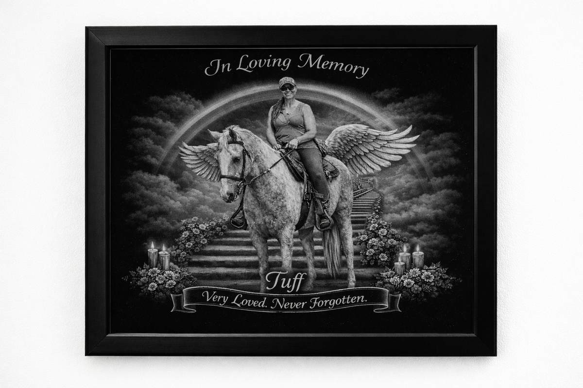 Black Acrylic Framed 8x10 Furever Etch Rainbow Bridge Memorial